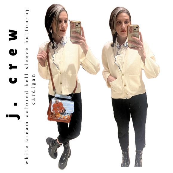 j. crew • white cream button up bell sleeve knit sweater cardigan - Picture 16 of 16